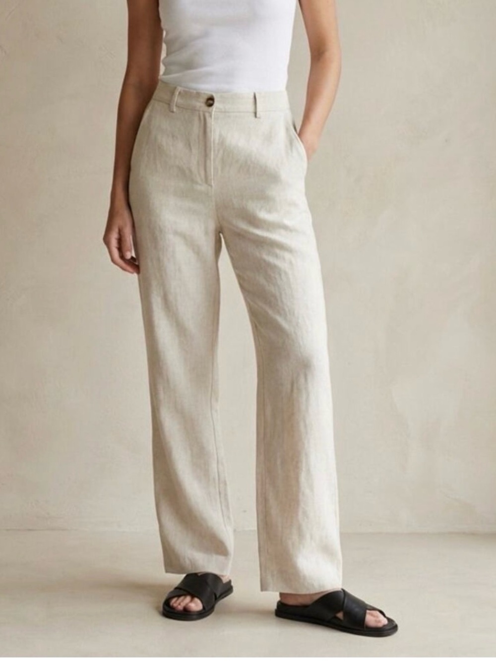 Reformation Freddie High Rise Light Natural Linen Trousers